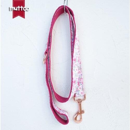 MUTTCO retailing handmade particular collar THE PINK FLOWER fashionable glossy dog leashes 5 sizes UDC048M