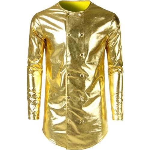 Double-breasted jacket men casual Medium and long clothes jaqueta masculina chaqueta hombre mens jackets Bright bronzing coats