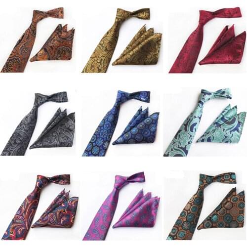 Men Business Paisley Geometric Necktie Tie Handkerchief Pocket Square Set BWTHZ0328