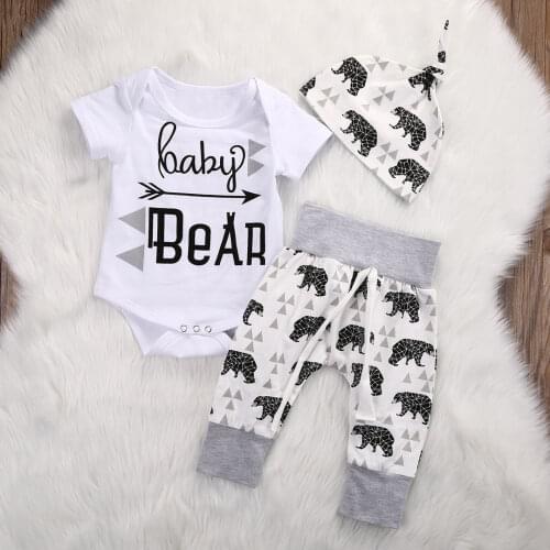 Pudcoco Boy Set 0-18M USA 3Pcs Newborn Infant Baby Boy Clothes Bear Tops+Pants Toddler Outfit Set