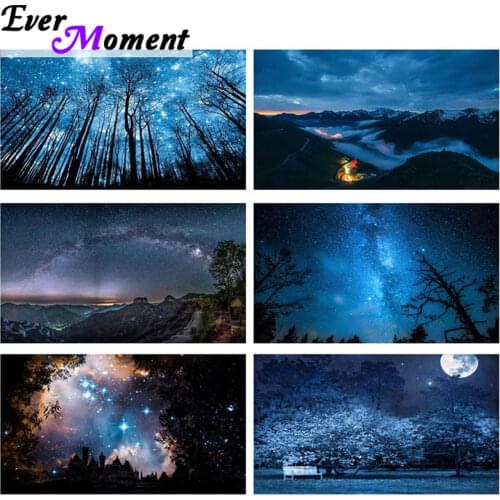 Ever Moment Diamond Painting Starry Sky Tree Moon Scenic Diamond Embroidery Full Square Diamond Mosaic Art Craft Kit ASF2101