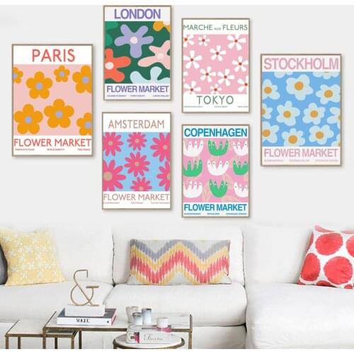 Abstract Vintage Flower Market City Daisy Wall Art Canvas Painting Nordic Posters And Prints Wall Pictures For Living Room Decor
