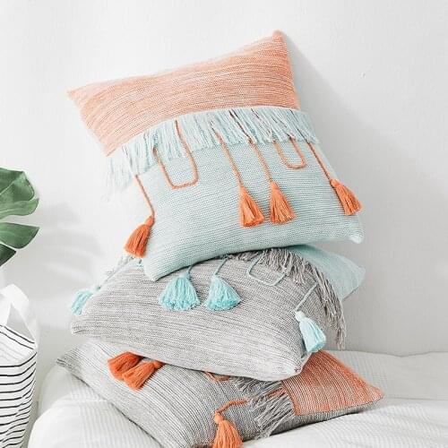 Cable Knit Cushion Cover Vintage Grey Blue Orange Tassels Pillow Case 45cm*45cm Soft Home Decorative Pillow cover