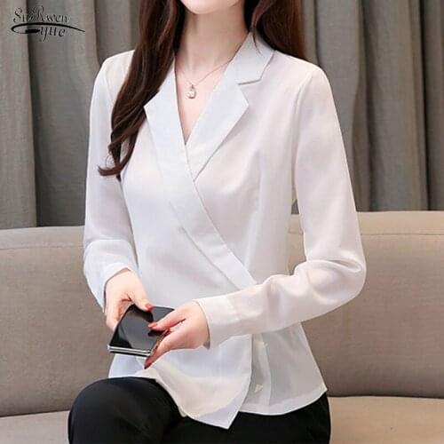 2020 Autumn New Fashion White Blouse Women Office Lady Long Sleeve Shirt for Women Ladies' Tops White Tops Blusas Mujer 10599