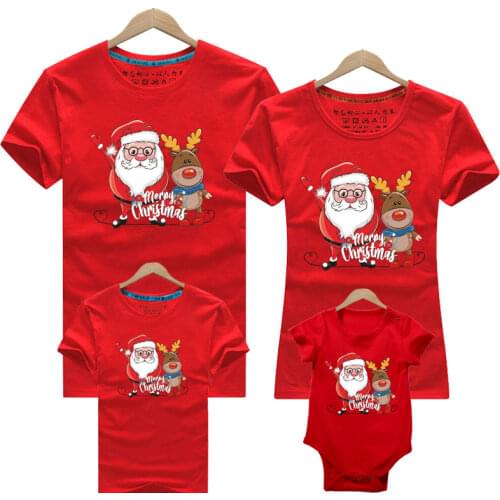 Mother Daughter Clothes Cartoon Printed Cotton Christmas Family Matching T-shirt Father Mother Son Daughter Clothes