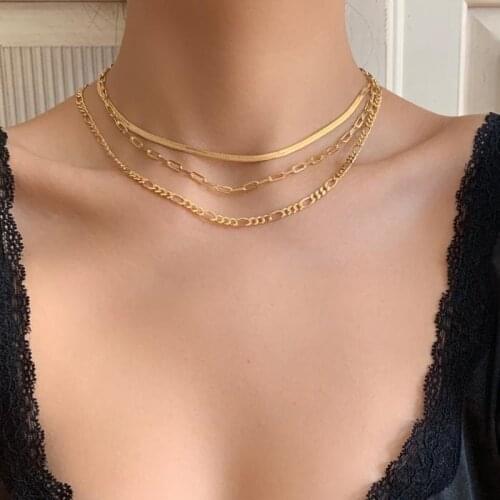 5.5mm width high polished Figaro chain choker necklace simple Gold color women choker chain 35+10cm