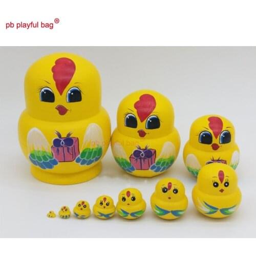 PB Playful bag Ten layer chicken Russian dolls painted wooden toy set exquisite crafts Valentines Day gift decorations HG47