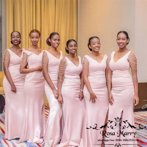 Sexy Plus Size African Mermaid Bridesmaids Dresses 2020 High Split Wedding Guest Gowns Country Formal Prom Vestido De Fiesta