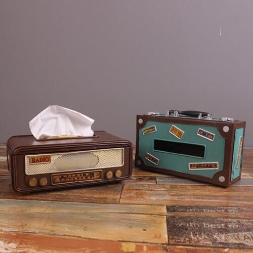 Retro Old-fashioned Radio Tissue Box Home Decoration Container Shape Metal Crafts Paper Box Vintage Ornaments Living Room Decor