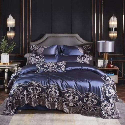 Luxury European style Long Staple Cotton Lace Embroidery Bedding Set Duvet Cover Bed Sheet Pillowcase King Queen 4/6/8 Pcs