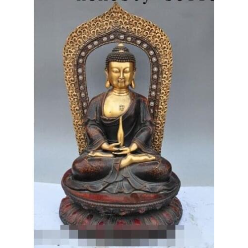 S01715 19"chinese buddhism fane bronze gilt silver sakyamuni Shakyamuni buddha statue