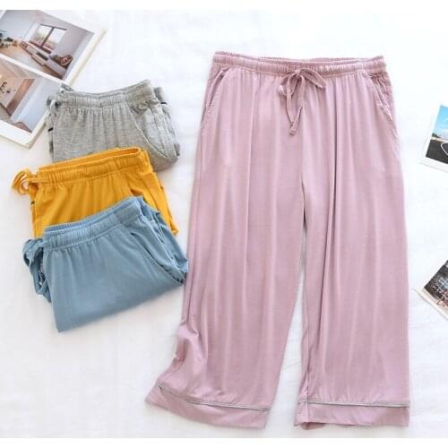 Fdfklak 2021 Summer New Womens Pajama Pants Modal Lounge Wear Thin High Waist Leisure Home Bottoms Calf-Length Pants