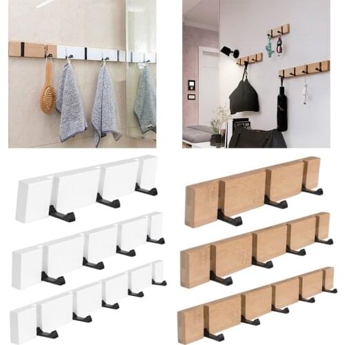Foldable Wood Metal Hook Wall Hanger for Bathroom Towel Key Hat Clothes Bag Wall Mounted Hook Robe Clothing Towel 5 Hooks