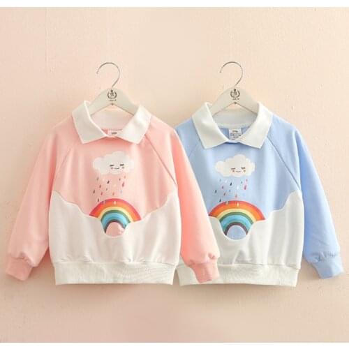 2021 Spring Autumn 2 3 4 6 8 10 Years Children Long Sleeve Candy Color Patchwork Cartoon Loose Baby Kids Sweatshirt For Girls