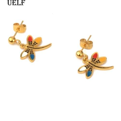 Uelf 2019 Boho Style Cute Party Earrings Colorful Dragonfly Bohemian Jewelry Dangle Long Earrings Female For Women Brincos