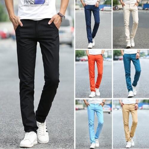 Spring Mens Casual Pants Mens Korean Slim Multicolor Cotton Casual Joker Long Pants