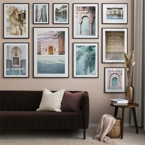 Vintage Islamic Architecture Moroccan Arch Mosque Poster Print Canvas Painting Muslim Wall Art Picture Living Room Home Decor