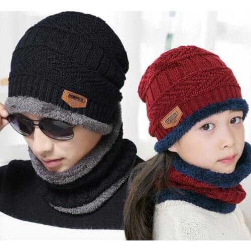 Parent-child Knitted Winter Hats Thick and Warm Men Winter Hat Black Autumn Beanie Hat Women Wool Ski Hats Beanies Bonne