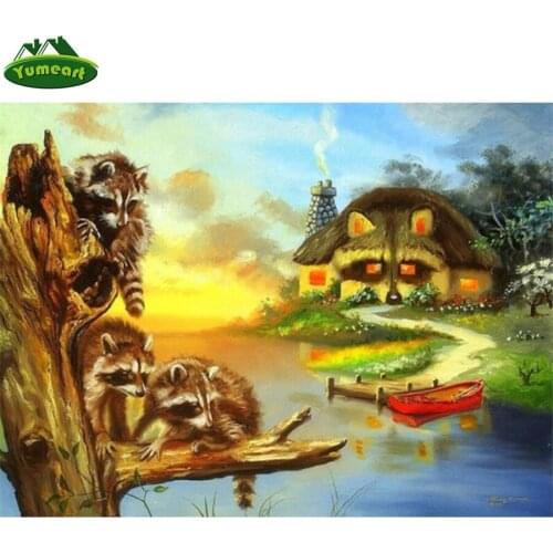 Yumeart DIY Diamond Painting Cross Stitch Raccoon House Needleworks Diamond Embroidery Full Square Diamond Art Home Decorative