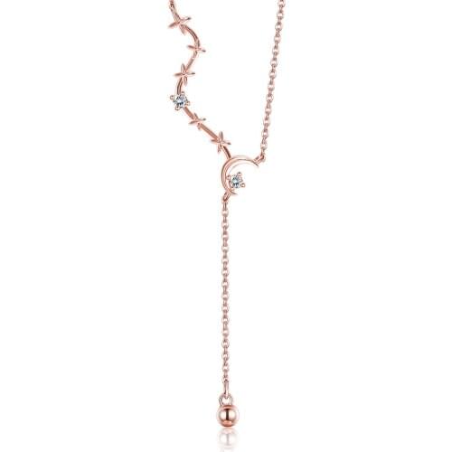ZEMIOR 925 Sterling Silver Moon Star Chain Necklaces For Women Shining 5A CZ Long Necklace Pendant Fine Jewelry Romantic Gift