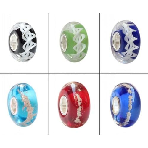 Emith Fla 100% 925 Sterling Silver Big Hole DIY Lampwork Charm Bead Fit European Bracelet Bangle Jewelry Accessories 4 Colors
