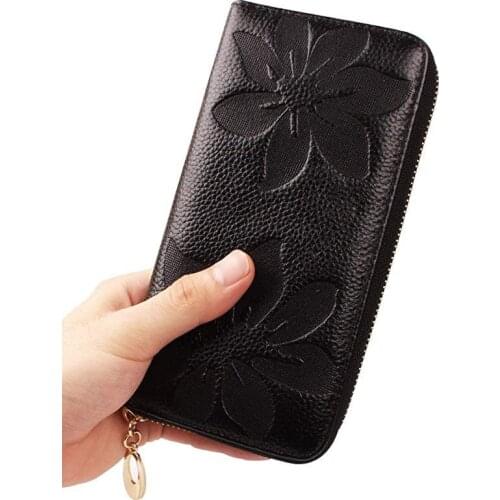 Genuine Leather Womens Clutch Purse Female Party Hand Bag Zipper Long Wallet Card Holder Coin Wallets Money Bags