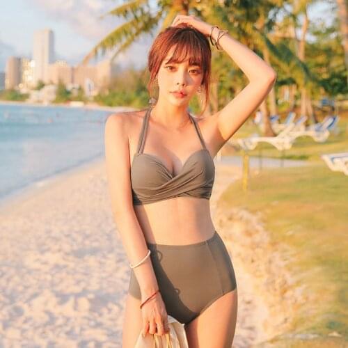 Sexy Halter Coffee Color Super Push Up Bikini Set 2019 Ladies Swimwear Women Swimsuit Female Steel Support Swim Bathing Suit