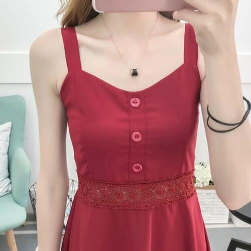 Summer Backless sleeveless spaghetti strap dress women casual hollow lace dress female French vintage long midi dress robe