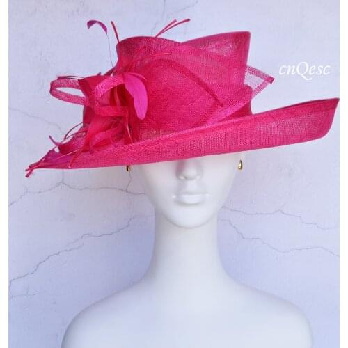 2021 New colours.Hot pink Big sinamay hat kentucky derby hat for Church RACES Wedding