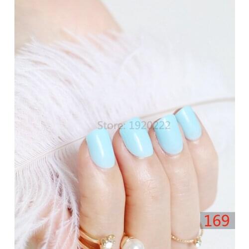 New 2021 24pcs hot fashion candy color cute nail finished fake nails short paragraph sky blue N169