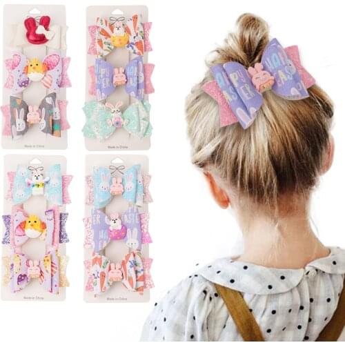 3Pcs/Set Cartoon Baby Girls Hair PinsHair Accessories Glitter Bowknot Hairpins Princess Barrettes Fashion Kid Hairgrips 2021 New