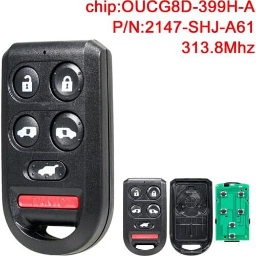 5+1 Buttons 313.8MHz Keyless Remote Car Key Fob OUCG8D-399H-A P/N : 2147-SHJ-A61 Fit for 2005 - 2010 Honda Odyssey