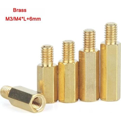 5pcs Brass Female / Male Pillars Hex Standoff Spacers PCB Thread Pillar Studs Spacing Screws M3/M4*L+6mm