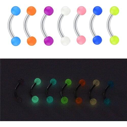 7PCS Eyebrow Piercing Glow In The Dark Ball Barbell Eyebrow Rings Bar Tragus Piercing Jewelry