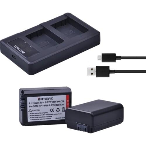 Bamtax 2Pcs NP-FW50 NP FW50 NPFW50 Battery+LED Dual Charger for Sony Alpha a6500 a6400 a6300 a6000 a5000 a5100 a3000 NEX-3 a7R