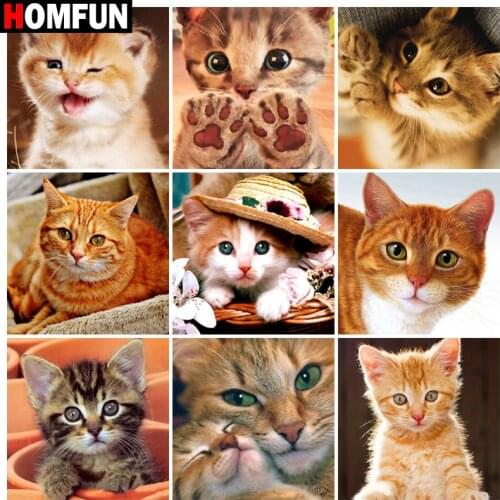 HOMFUN Diy 5d Diamond Painting “Cat animal landscape" Cross Stitch Square Round Diamond Embroidery Handwork Rhinestone Art