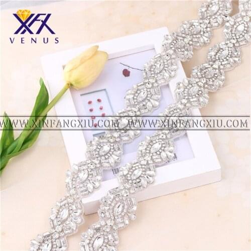 XFX VENUS 10 Yard Bridal wedding hand beaded silver crystal rhinestone applique trim gold hot fix iron on for wedding dresses
