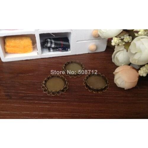 Free shipping!!! 100pcs 20mm Bronze Lace Bezel Cup Cabochon Mountings Pendant Trays