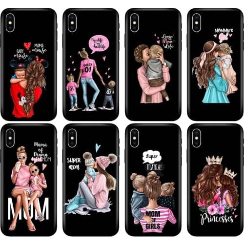Black tpu case for iphone 5 5s se 6 6s 7 8 plus x 10 silicon cover for iphone XR XS 11 pro MAX case Fashion Super Mom Baby Girl