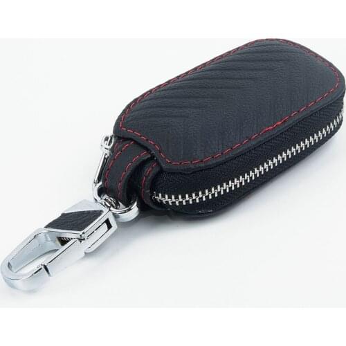Bag Key Cover Remote Fob Zipper Case Portable Accessory Black Car Leather