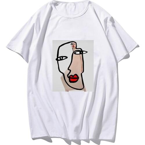 Art Abstract Cartoon Graphic Tees Man Women T-Shirt Summer T Shirt Line Drawing Womens Tshirt Hip Hop Couple Korean Clothes