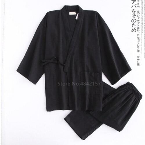 Cotton Leisure Home Bathrobe Men Casual Pajamas Sleepwear Traditional Japanese Men Kimono Yukata Samurai Clothing Set