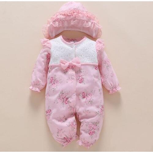 100% Cotton Newborn Baby Romper with Flowers&hat 0 12 Months birthday gift Bowtie White Body Suit Girl Baby Overalls Clothes