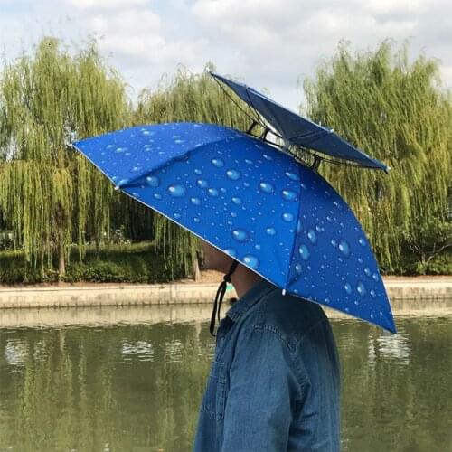 Creative Portable Fishing Hats Double Folding Rainy Umbrella Anti-UV Rainproof Sun Protection Fishing Cap Umbrellas YS014