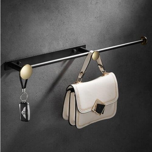 Brass Bathroom Towel Bars Towel Rack Wall Mount Towel Bar With Hooks Black /Gold Bath Hardware Bathroom Accessories