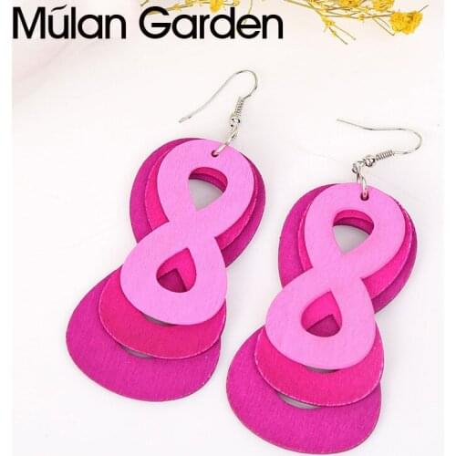 M&G Colored 8 Wooded Earring for Women Girl Lightweight Infinite Wood Pendant Drop Earring Fashion Jewelry Accessories Girl Gift