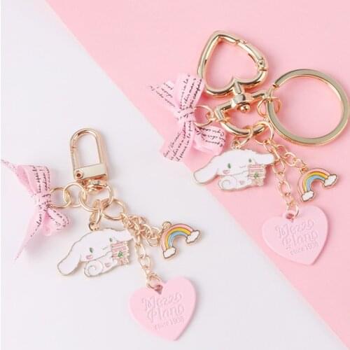 1PCS Cute Girls' Keychains Car Keys Key Chains Bag Decor Charms Pink Rosette Rainbow Pendant