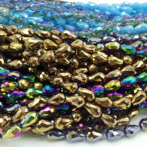 Multicolor 5*7mm waterdrop teardrop faceted crystal glass loose beads fashion women jewelry findings 70pcs B1171