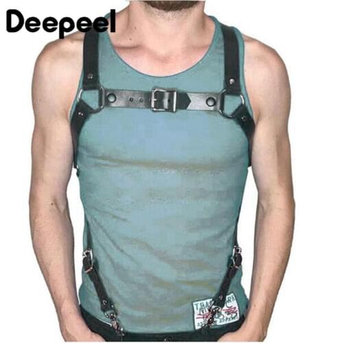 Deepeel 1pc 3*120cm Fashion Adjustable Male Suspenders Faux Leather Alloy Buckle Shouder Strap Casual for Punk Cowboy Decoration