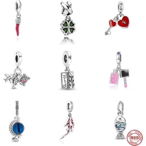 2021 New 925 Sterling Silver Beads Chili Four-Leaf Clover Fish Charm Fit Original Pandora Bracelet DIY Jewelry Making Women Gift